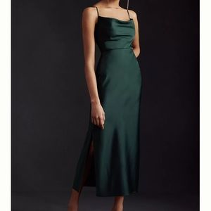 BHLDN Cali Satin Cowl-Neck Midi Slip Dress